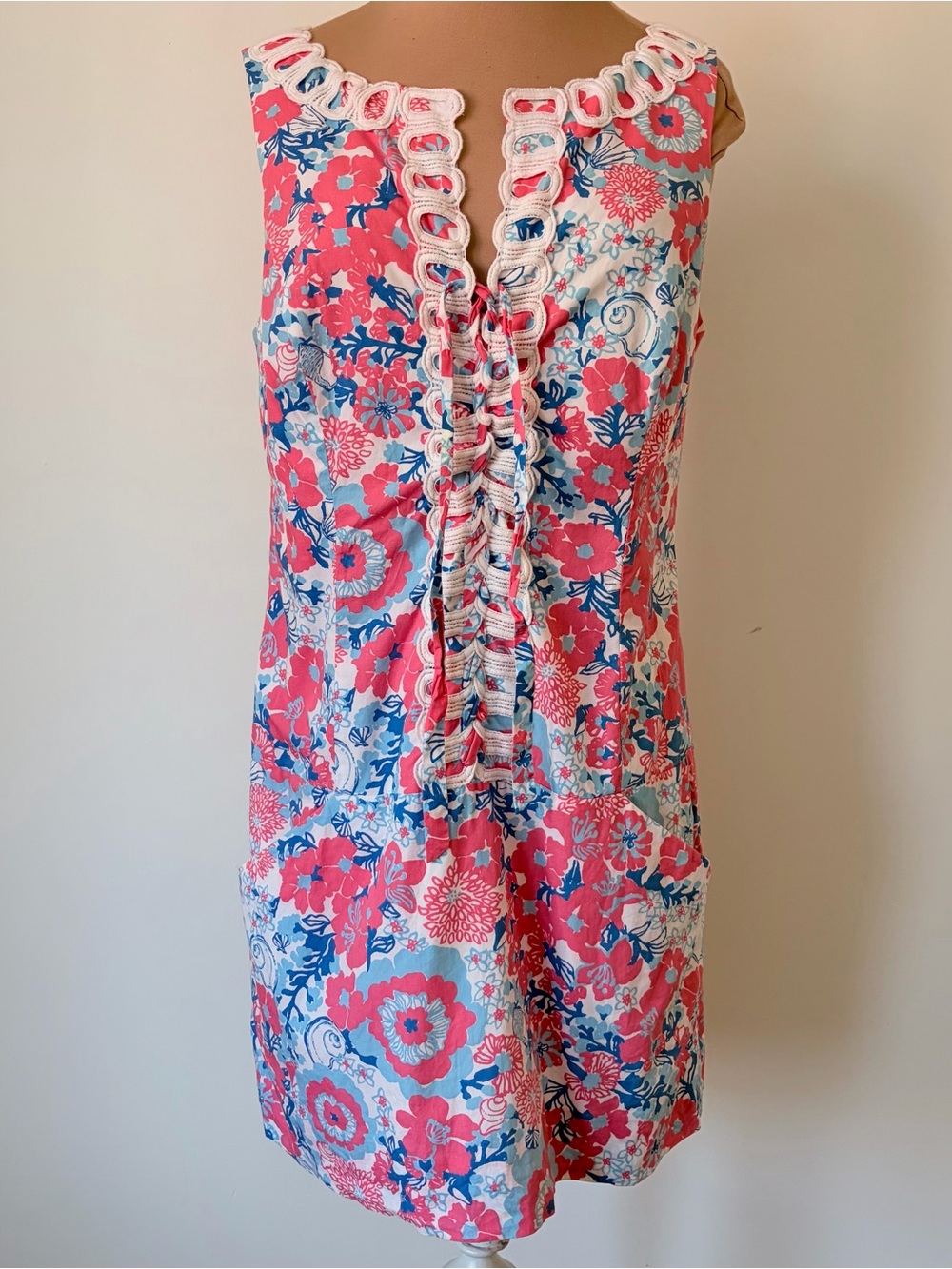 Lilly Pulitzer Shell Yeah Florida Shift Floral Lace Trim Multicolor Dress Size 6